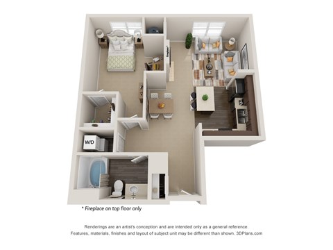 Floor plan for 1 bed, 1 bath, 895 sqft